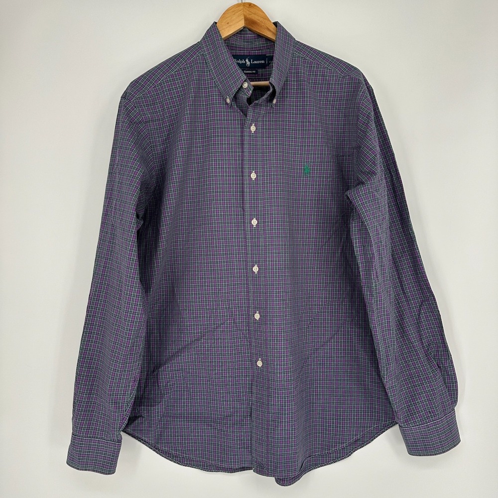 Polo Ralph Lauren Cotton XL classic fit purple green plaid shirt button down